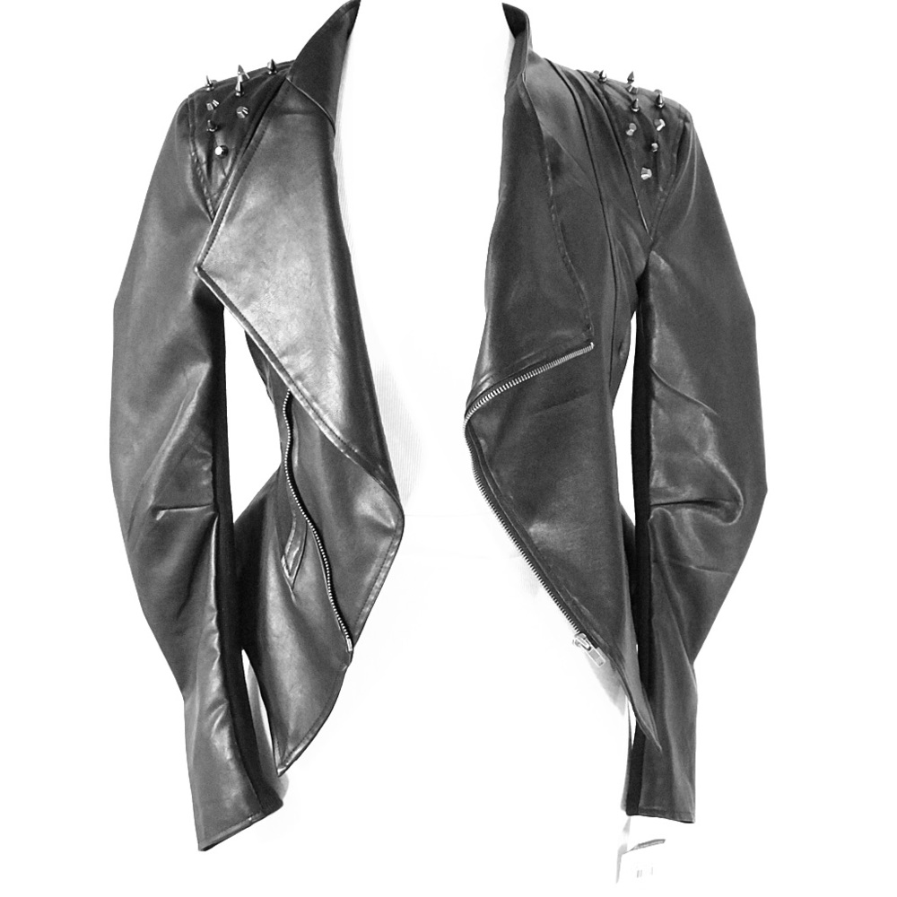 Faux leather moto jacket with studs